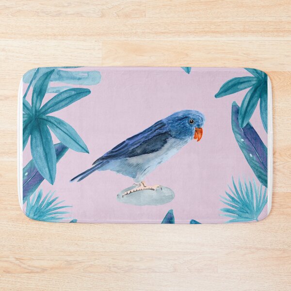 Item preview, Blue Pacific Parrotlet with tropical leaves and violet background  designed and sold by Sandra Connelly.