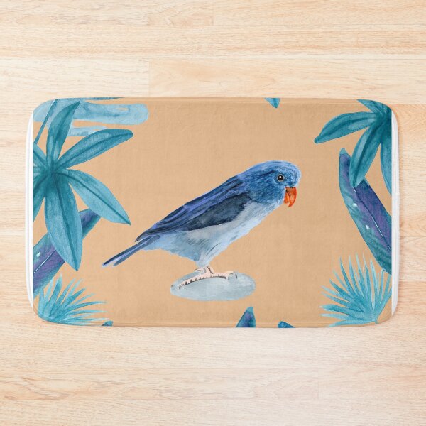 Item preview, Blue Pacific Parrotlet with tropical leaves  and a coral background designed and sold by Sandra Connelly.