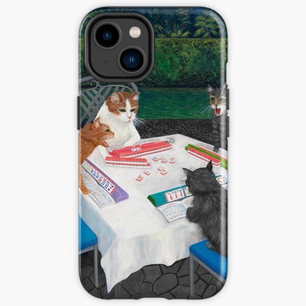 Cats Playing Mahjong in the Garden iPhone Tough Case