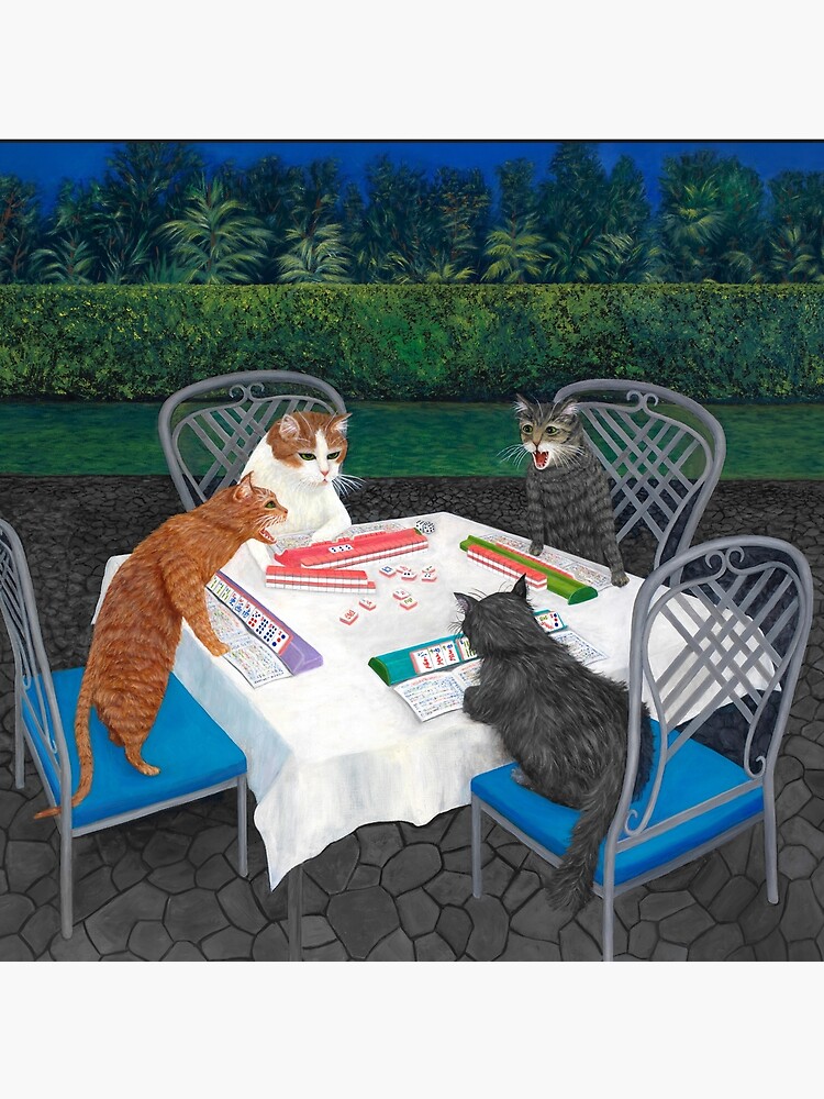 Thumbnail 3 of 3, Throw Pillow, Cats Playing Mahjong in the Garden designed and sold by KarenZuk.