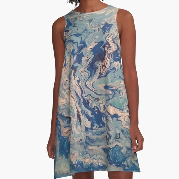 Ocean Wishy Washy Painting A-Line Dress