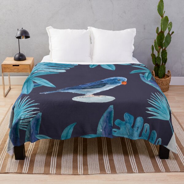 Item preview, Blue Pacific Parrotlet with tropical leaves and an indigo background designed and sold by Sandra Connelly.