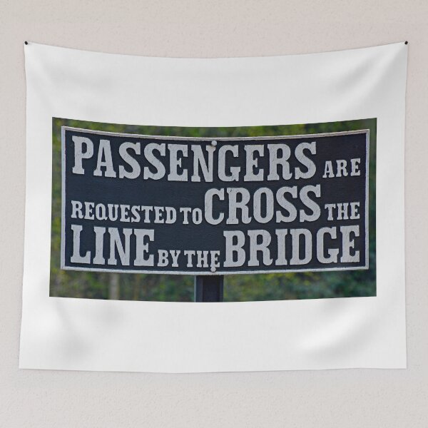 Item preview, Passengers cross the line by the bridge railway sign designed and sold by Random Railways.