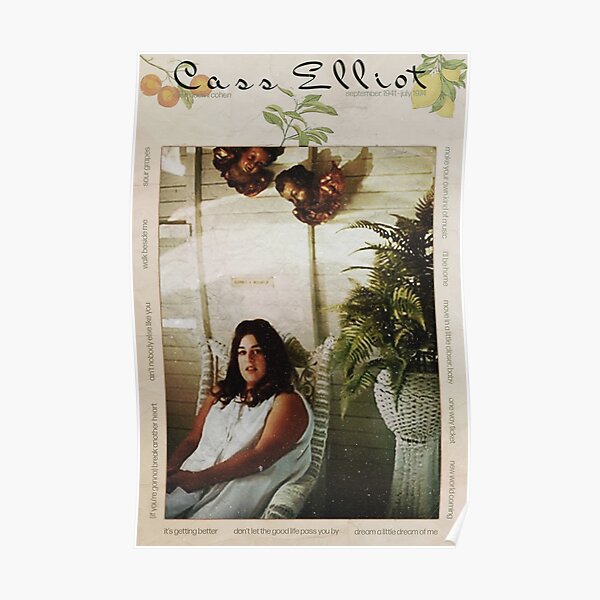 mama cass elliot vintage 70s mamas and the papas fruit leaves Poster