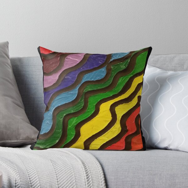Rainbow Waves Painting Throw Pillow