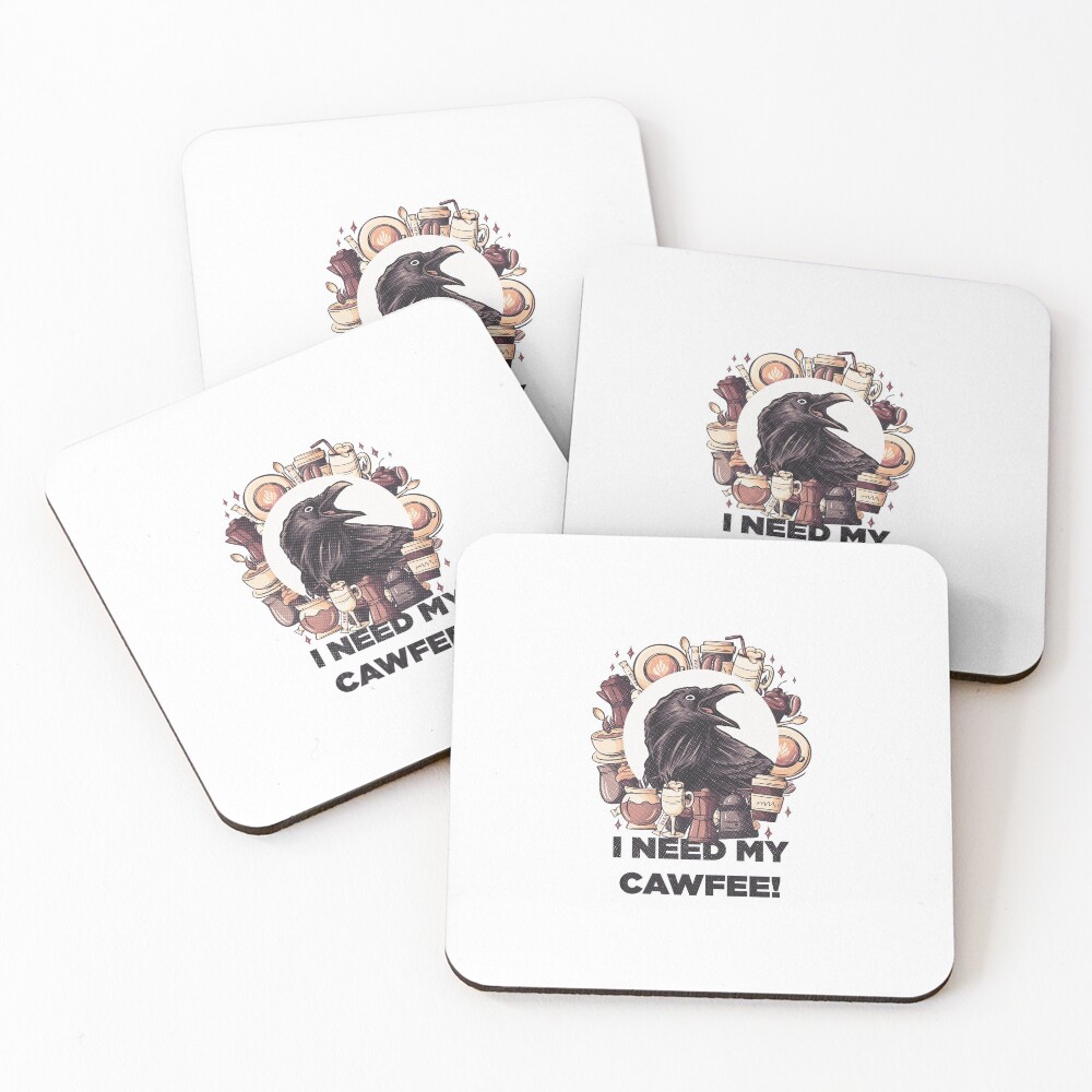 Cawfee Crow Coffee Caffeine Funny Coasters (Set of 4)