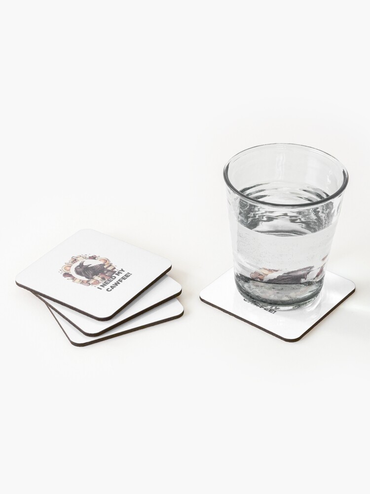 Alternate view of Cawfee Crow Coffee Caffeine Funny Coasters (Set of 4)