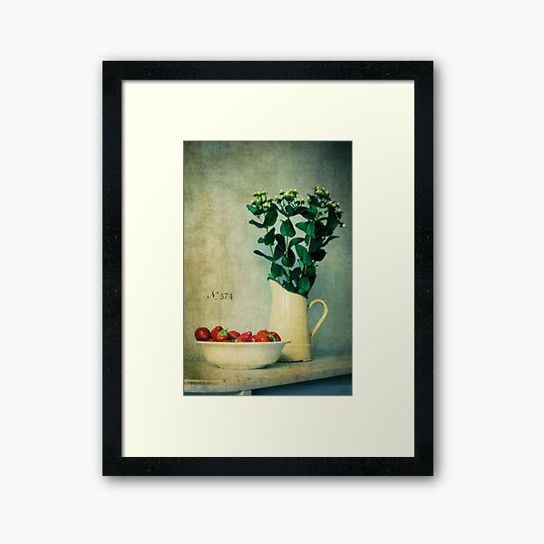 « Jug and strawberries » Framed Art Print