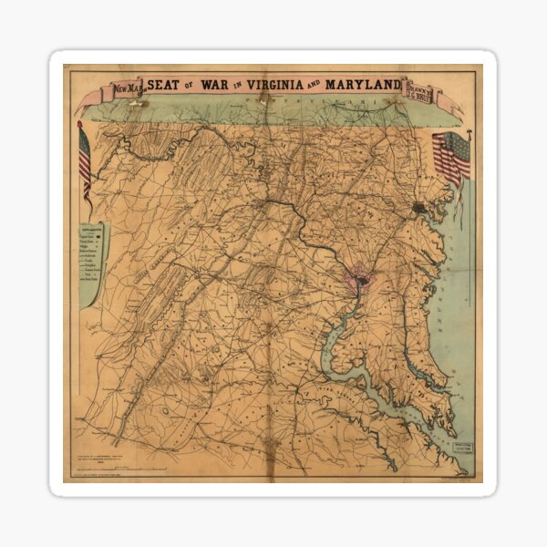 Item preview, Vintage Maryland & Virginia Civil War Battles Map (1863) designed and sold by BravuraMedia.