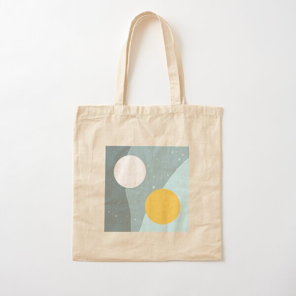 sun and moon in space sky with blue background and stars Cotton Tote Bag