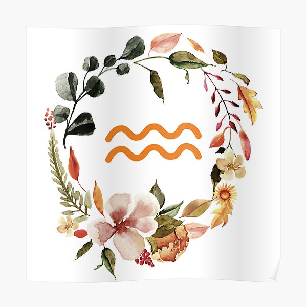 "Aquarius Zodiac Flower Wreath" Poster for Sale by MugsMe Redbubble