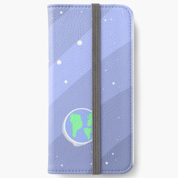 earth and moon in shades of blue sky in space with stars iPhone Wallet