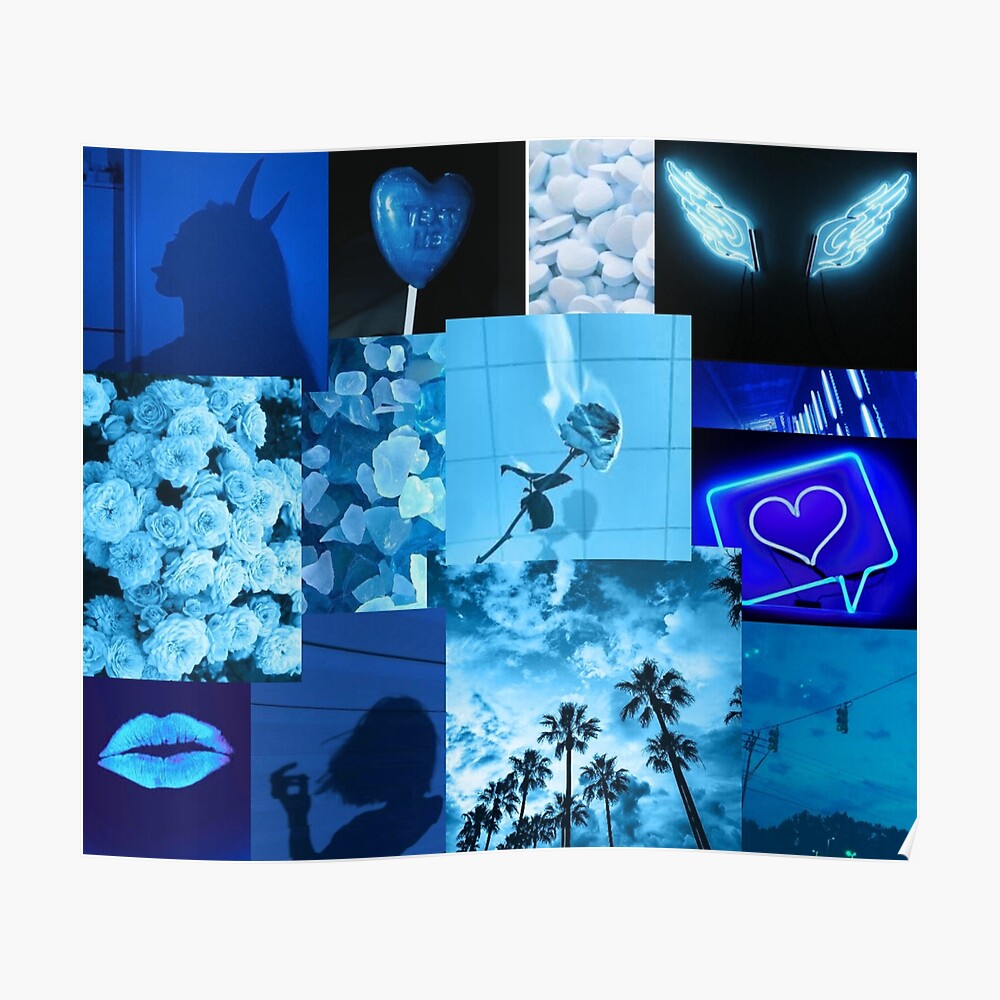Neon Blue Aesthetic Collage Poster By Stuthiibhat4 Redbubble