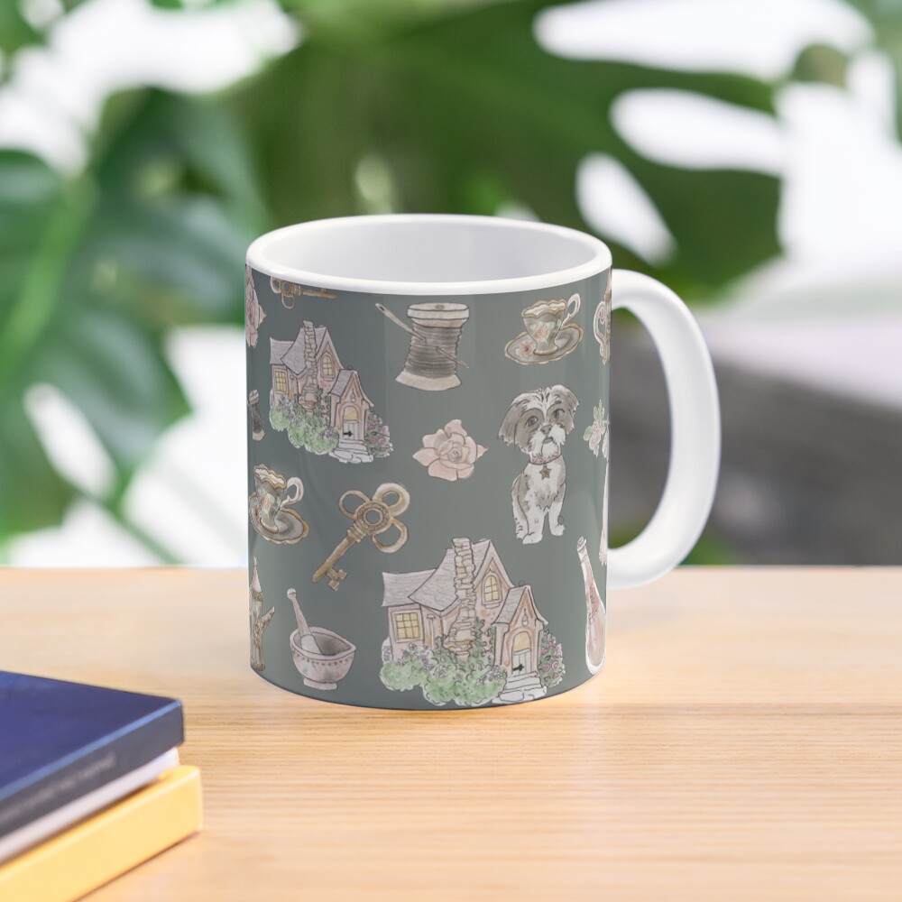 Cottage Witch Pattern - Wrap Around with Dark Background Mug