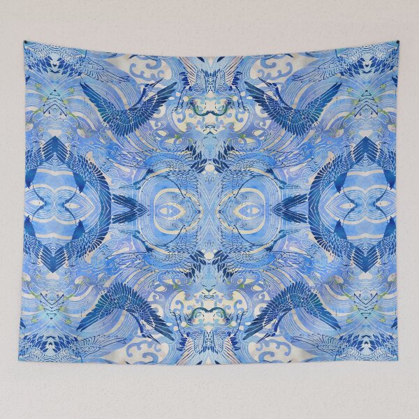 Item preview, Blue Chinoiserie Waves & Cranes Japanese Stencil  designed and sold by AndreaHelmArt.