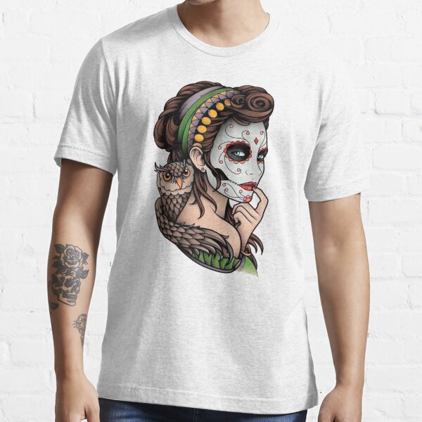 Owl Sugar Skull Woman Calavera Graphic Essential T-Shirt