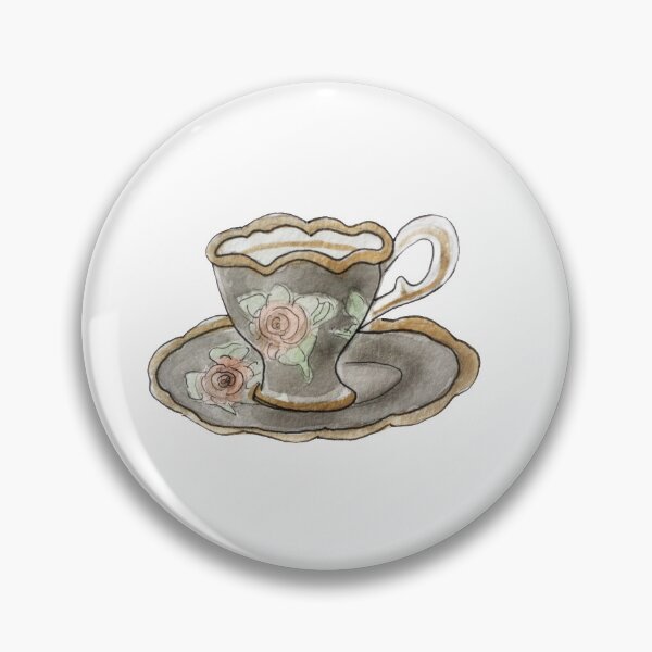 Item preview, Antique Black & Pink Teacup with Rose Pattern Illustration in Watercolor designed and sold by Regan Ralston.