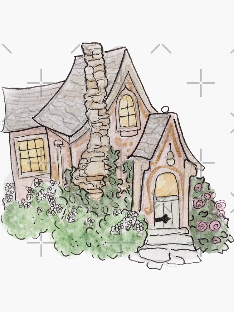 Thumbnail 3 of 3, Sticker, The Witch's Cottage Illustration in Watercolor designed and sold by Regan Ralston.