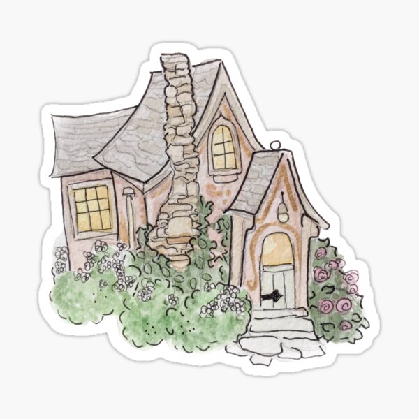 The Witch's Cottage Illustration in Watercolor Sticker