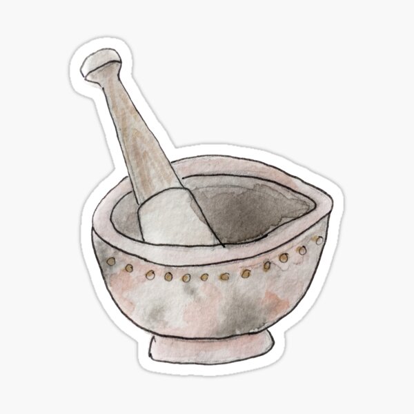 Pink Granite Mortar & Pestle Illustration in Watercolor Sticker