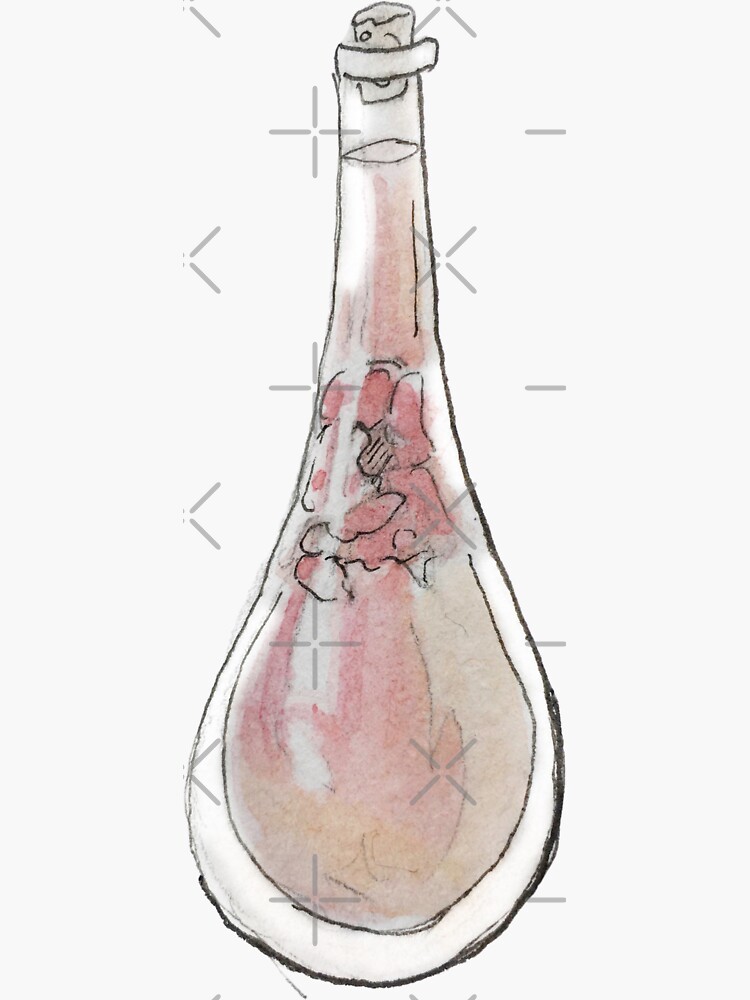 Rose Oil in a Cork Stopped Vial Illustration in Watercolor by WitchofWhimsy