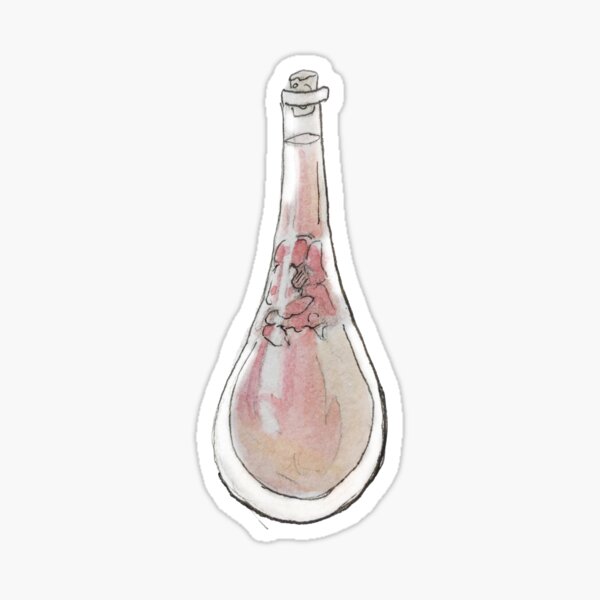 Rose Oil in a Cork Stopped Vial Illustration in Watercolor Sticker