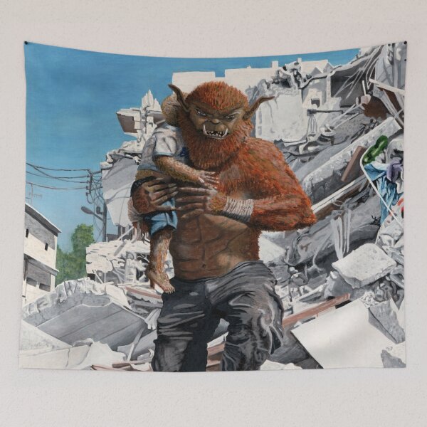Item preview, Bugbear Hero Rescuing Child Fantasy Art designed and sold by HelmsArt.