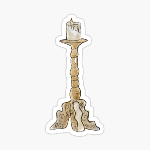 Tall Gold Candleabra Illustration in Watercolor Sticker