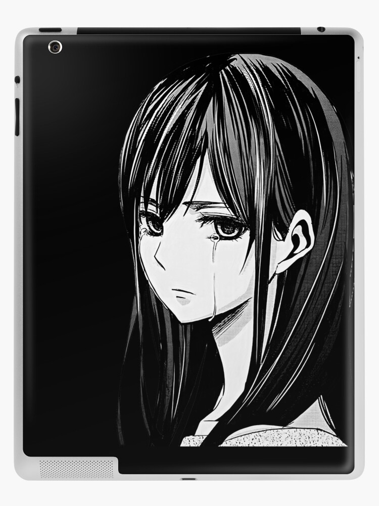 beautiful and sad girl mei aihara from citrus manga with tears in her  eyes pencil drawing anime character  black variant  ipad case  skin