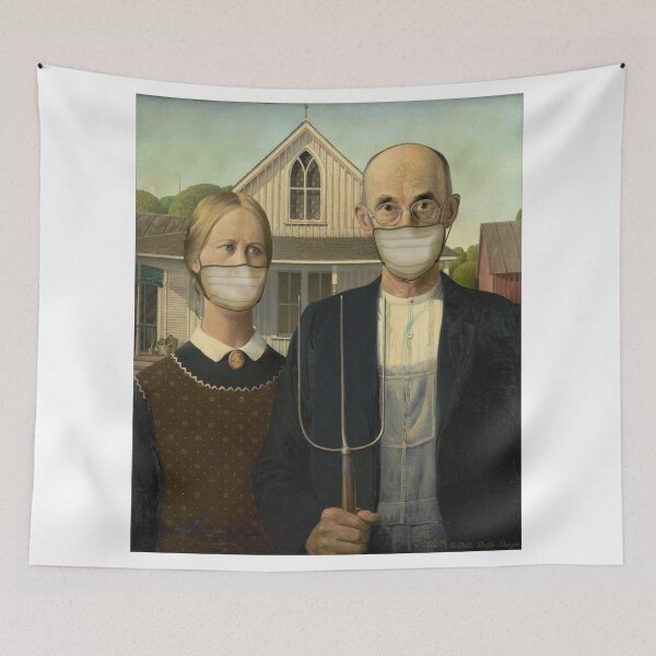 Item preview, Famous Painting Parody Masked Farmer and Wife designed and sold by Dibble Dabble Designs.