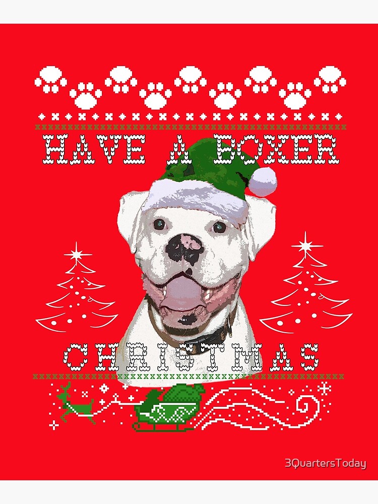 "White Boxer Dog Christmas Sweater" Mounted Print for Sale by 3QuartersToday Redbubble