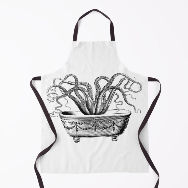Tentacles in the Tub | Octopus in Bathtub | Vintage Octopus | Black and White | Apron