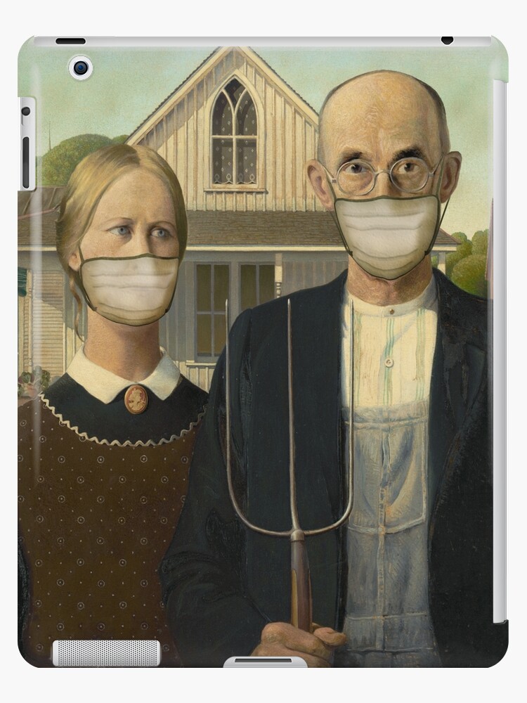 Famous Painting Parody Masked Farmer and Wife