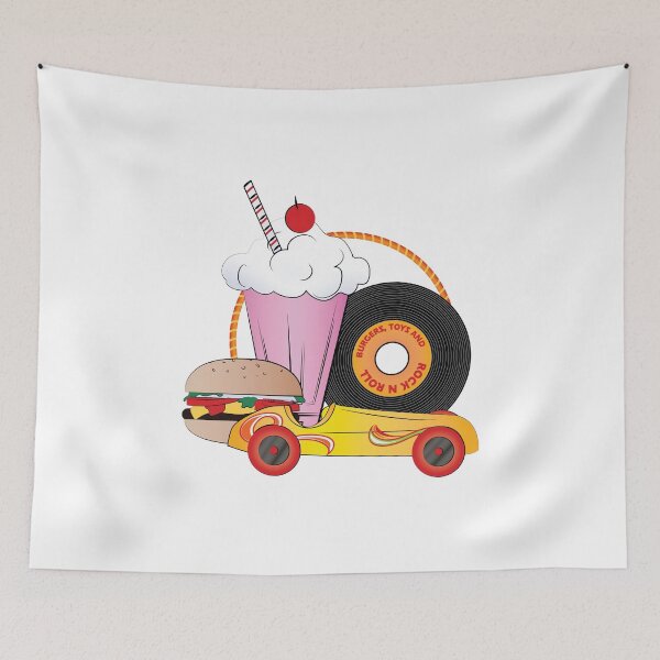 Item preview, Burgers, Toys and Rock and Roll designed and sold by Mulberry Fruits ⭐ ⭐ ⭐ ⭐ ⭐.