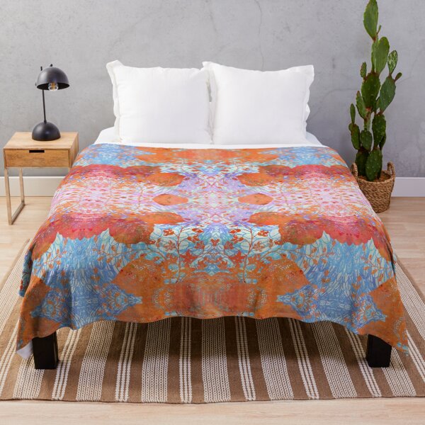 Item preview, Chinoiserie Chic Delicate Floral Stencil Design - Tangerine Orange & Sky Blue designed and sold by AndreaHelmArt.