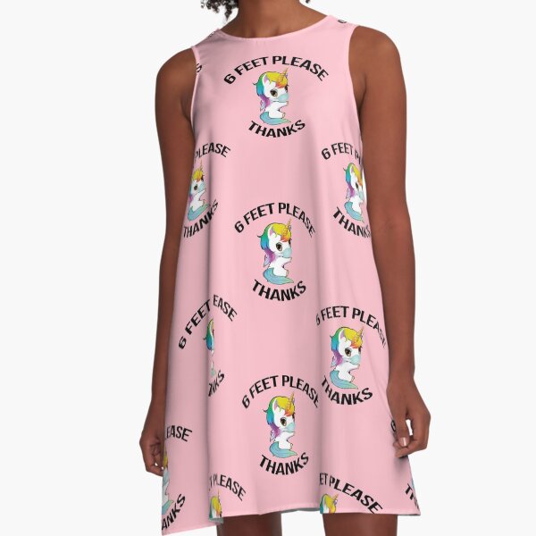 Lucky Rainbow Social Distance Unicorn wearing covid-19 coronavirus mask, face mask A-Line Dress