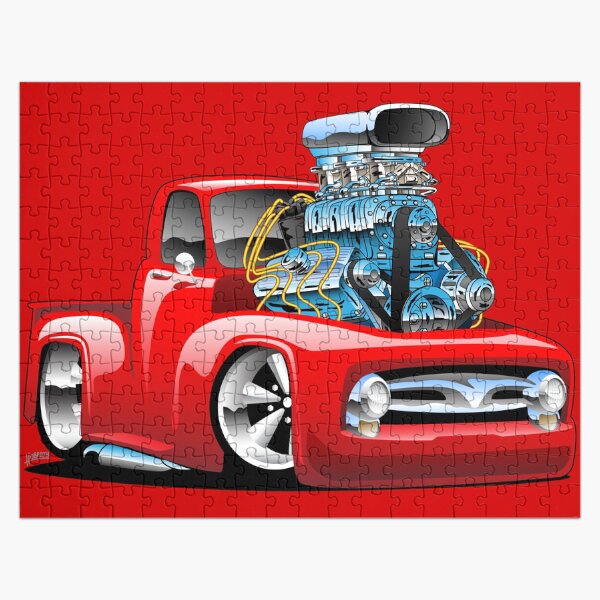 American Classic Hot Rod Pickup Truck Cartoon Jigsaw Puzzle