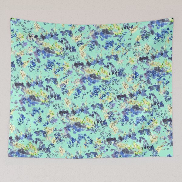 Item preview, Doodle blue flowers pattern, Mint background designed and sold by mhailittlearts.