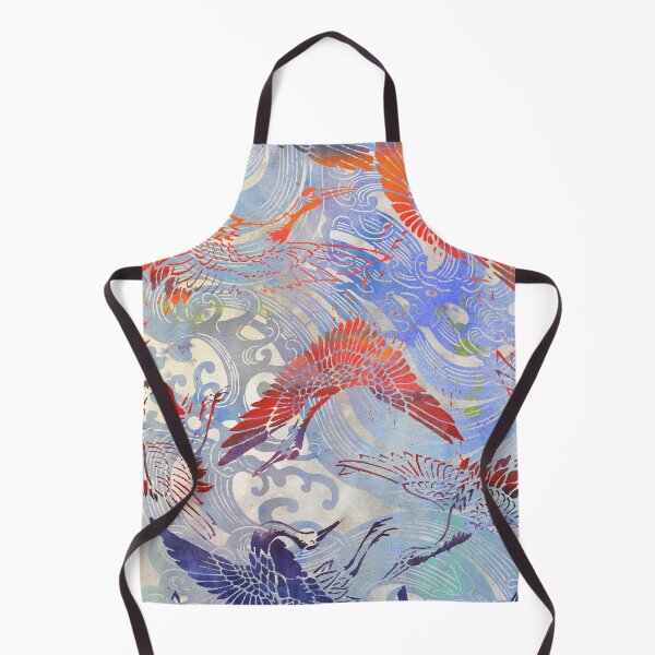 Item preview, Waves and Cranes Chinoiserie Chic Stencil in Red, Blue, Gray designed and sold by AndreaHelmArt.