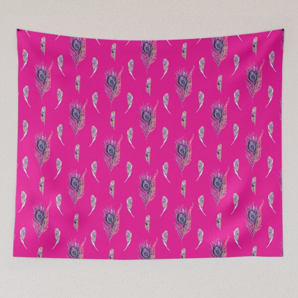 Item preview, Purple and Gold Feathers Pattern on Pink Background designed and sold by SamuraiKate.