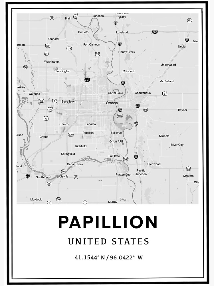 "Papillion Nebraska Map and Coordinates" Sticker by Outtahere23 Redbubble
