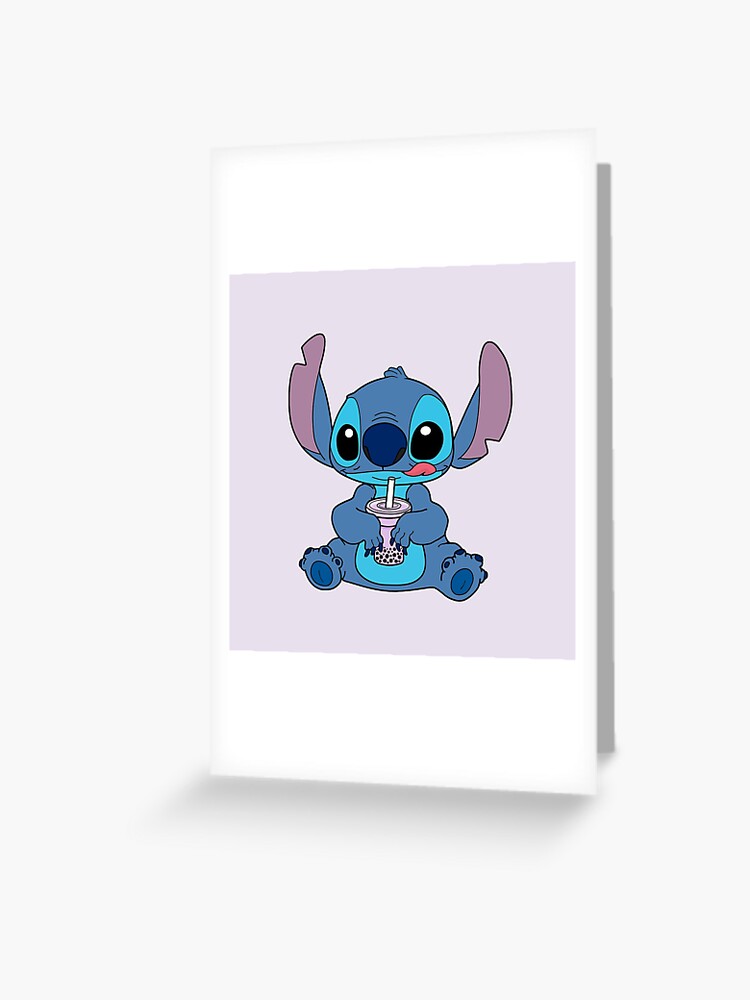 Stich Mit Taro Boba Drink Grusskarte Von Lojains Redbubble