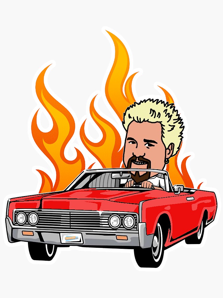 "Guy Fieri On The Way To FlavorTown In His Convertible" Sticker for