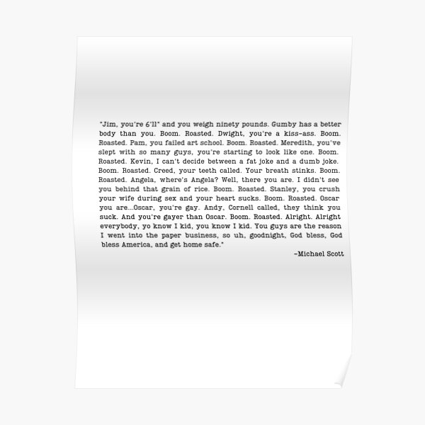 "Boom Roasted Quote Michael Scott The Office" Poster by BestOfficeMemes Redbubble