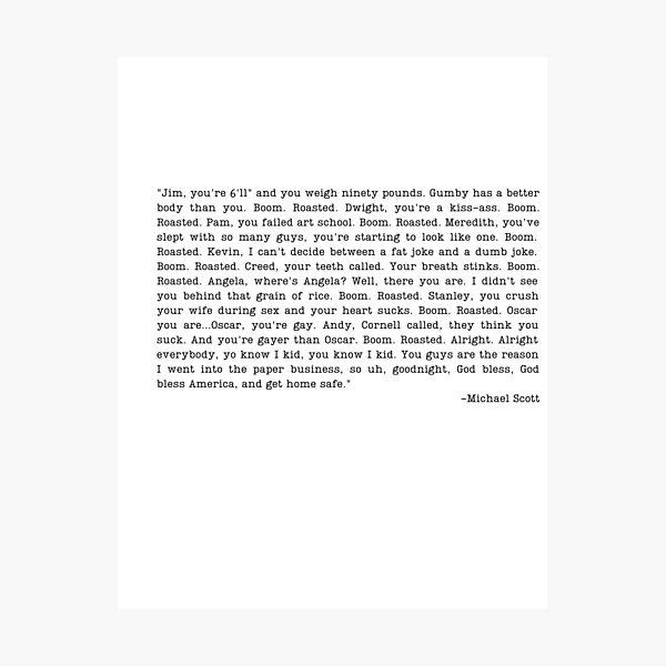 "Boom Roasted Quote Michael Scott The Office" Photographic Print by BestOfficeMemes Redbubble