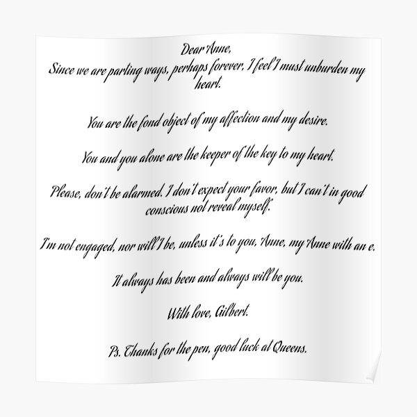 Anne With An E Gilbert S Letter To Anne Poster By Sedgewren Redbubble