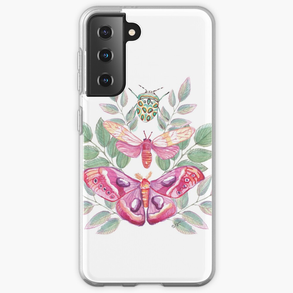 Butterflies and Beetle Magical trio pink & turquoise_watercolour Samsung Galaxy Phone Case