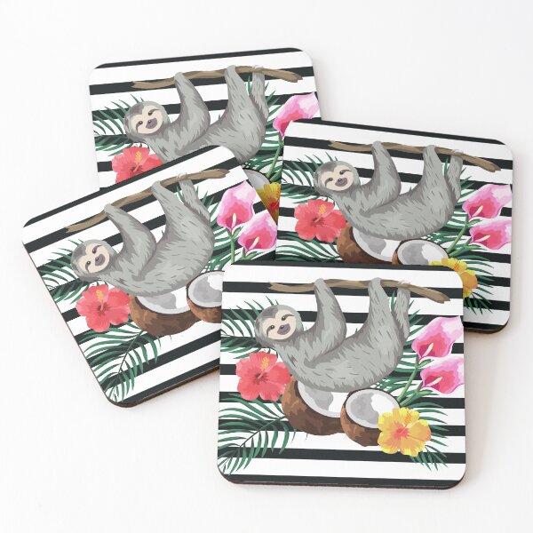 Item preview, Tropical Sloth | Striped black and white backgound designed and sold by caribbeanvibes.