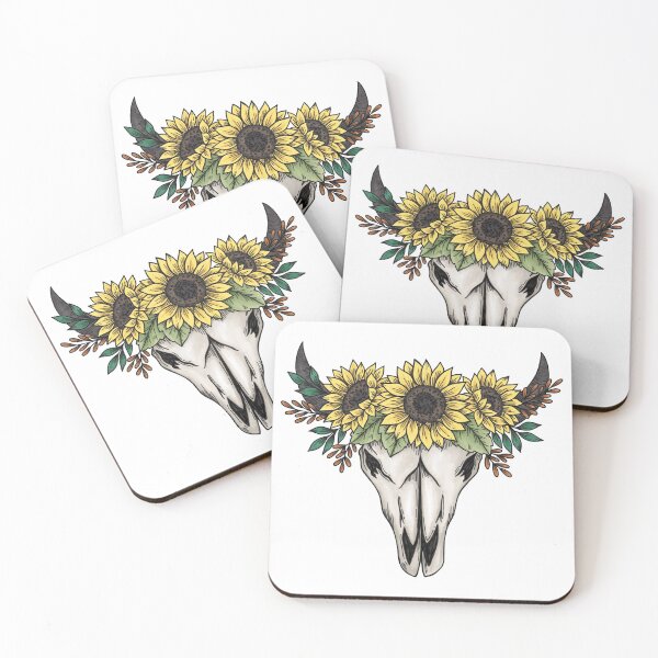 Item preview, Cow skull with sunflowers designed and sold by WildPilotLLC.