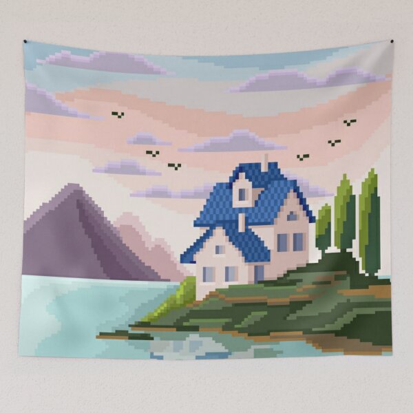 Item preview, Pixelated House by the Lake designed and sold by HopeDetour.